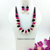 Pink & Black Cotton Beads Kundi Necklace Set with earrings