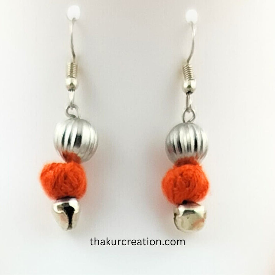 Orange fabric & Cotton Beads Necklace Set with Oxidized Krishna Pendant & earrings