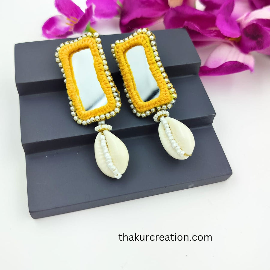 Yellow Mirror Earrings with Kundi