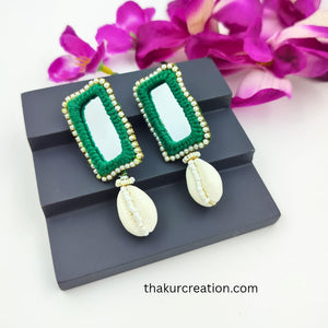Green Mirror Earrings with Kundi