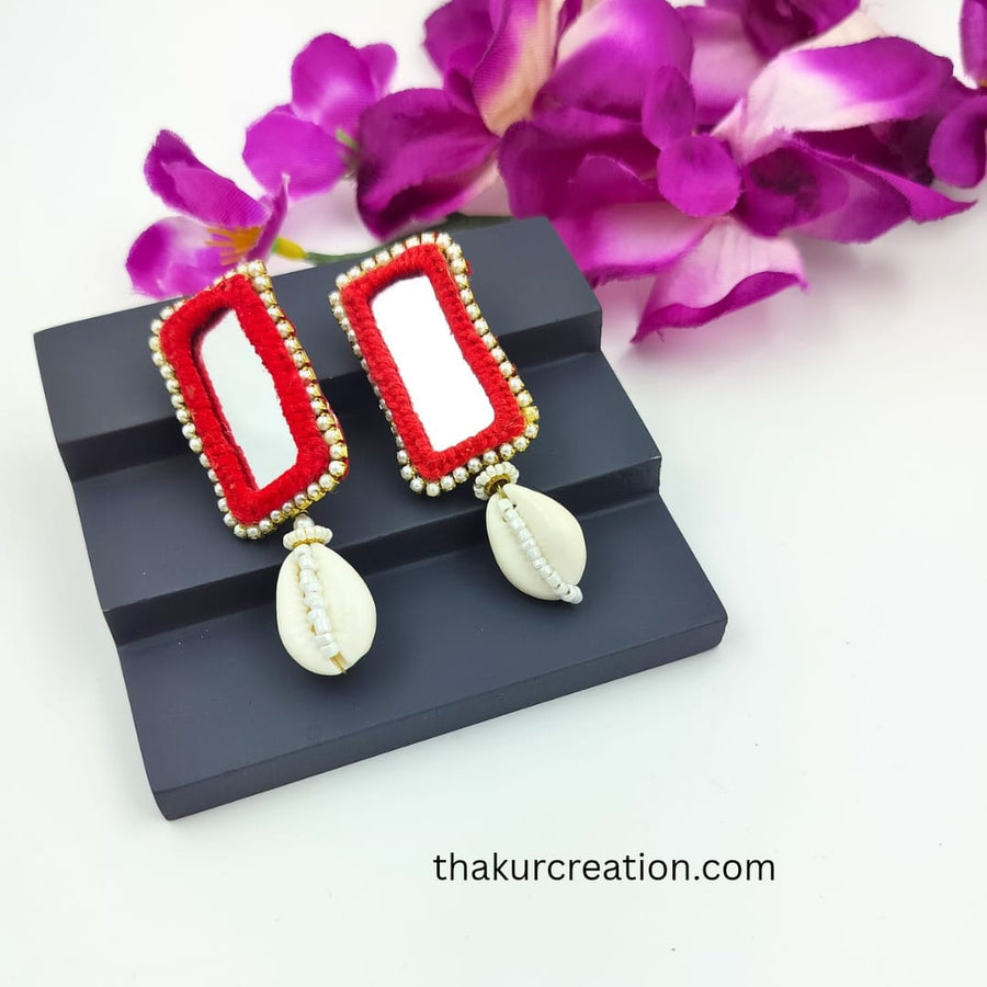 Red Mirror Earrings with Kundi