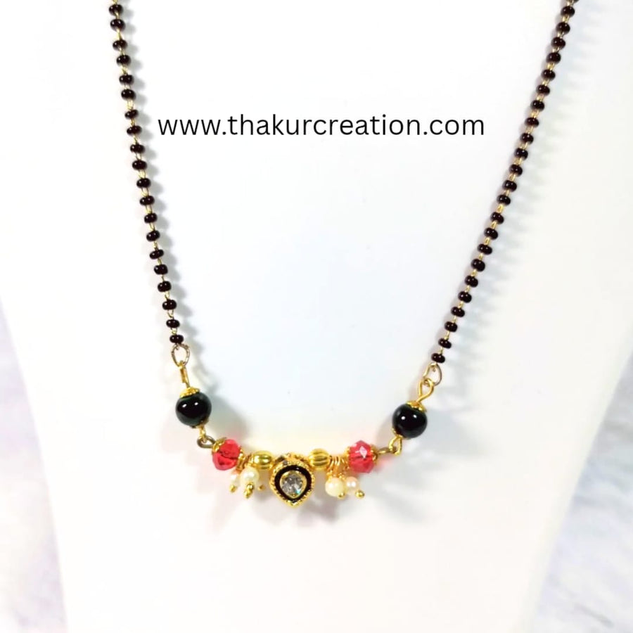 Red and Green Crystal Beads with Kundan 18" Mangulsutra