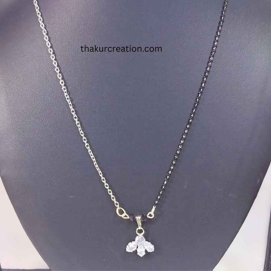 Diamond Pendant with one side chain 18" oxidized Mangalsutra