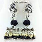 Black Cotton Beads Necklace Set with Oxidized Ganesh Pendant & earrings