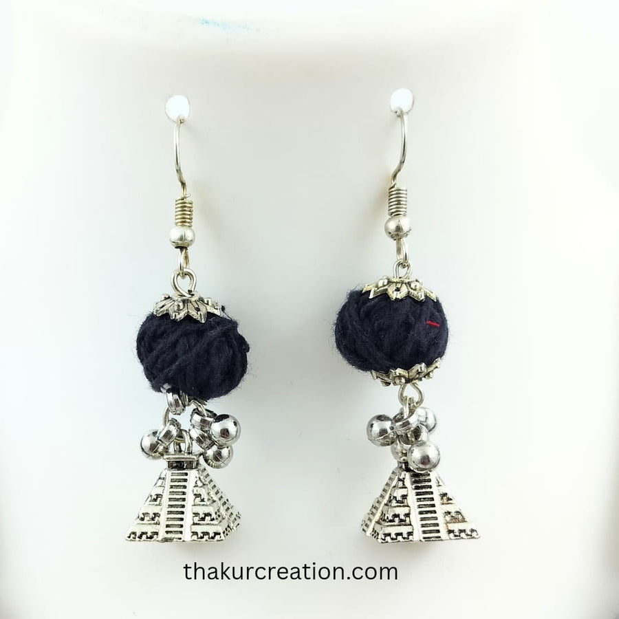 Black Cotton Beads Oxidized Pendant Necklace Set with earrings