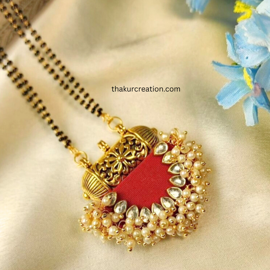 Red Fabric with Kundan and Lorials 24" Antique Mangalsutra