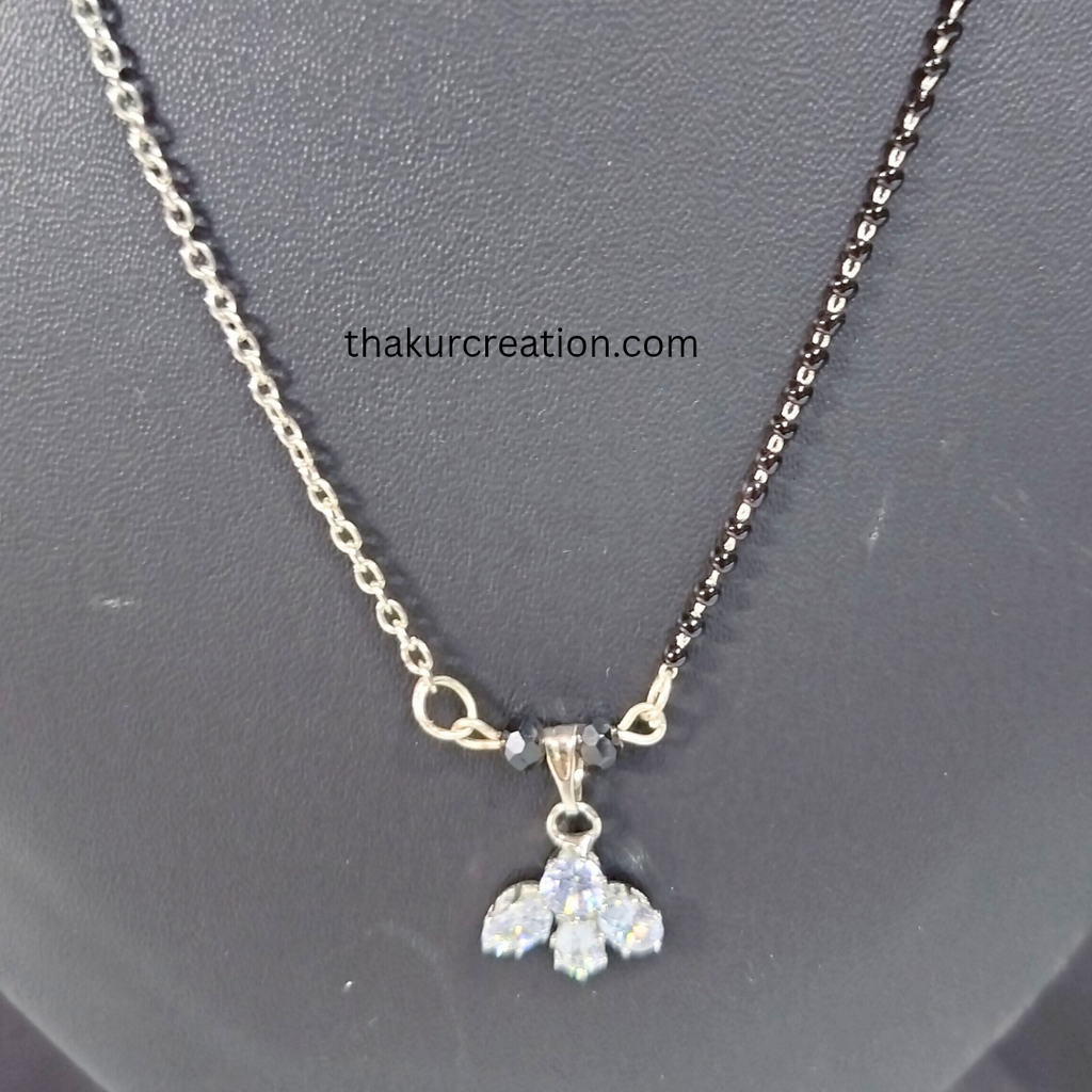 Diamond Pendant with one side chain 18" oxidized Mangalsutra