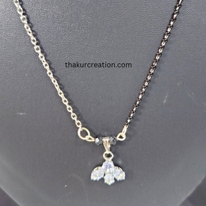 Diamond Pendant with one side chain 18" oxidized Mangalsutra