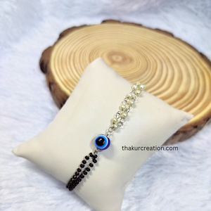 Pearl Chain with Evil Eye Hand Oxidized Mangalsutra