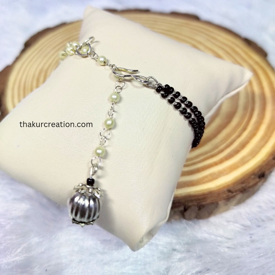 Pearl Chain with Evil Eye Hand Oxidized Mangalsutra