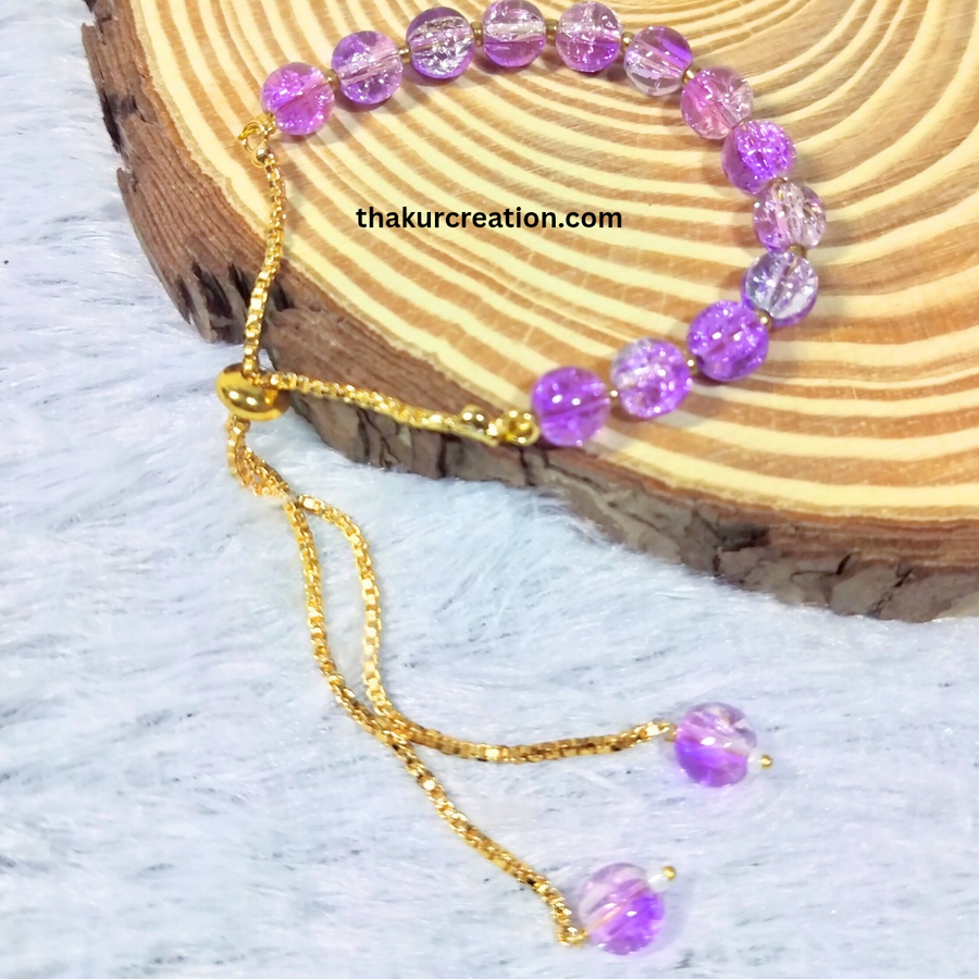 Purple Crackle Beads Golden Adjustable Bracelet