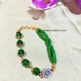 Green Crystal Beads with Green Glass Beads Diamond Evil Eye Bracelet